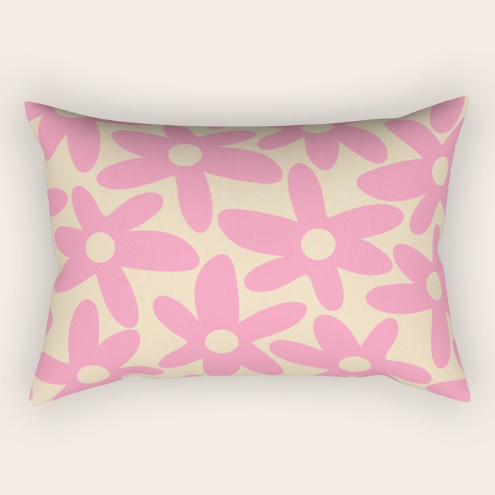 Pink Daisy Time Cute Contemporary Retro Floral Pattern Rectangular Pillow Gallery Image 2