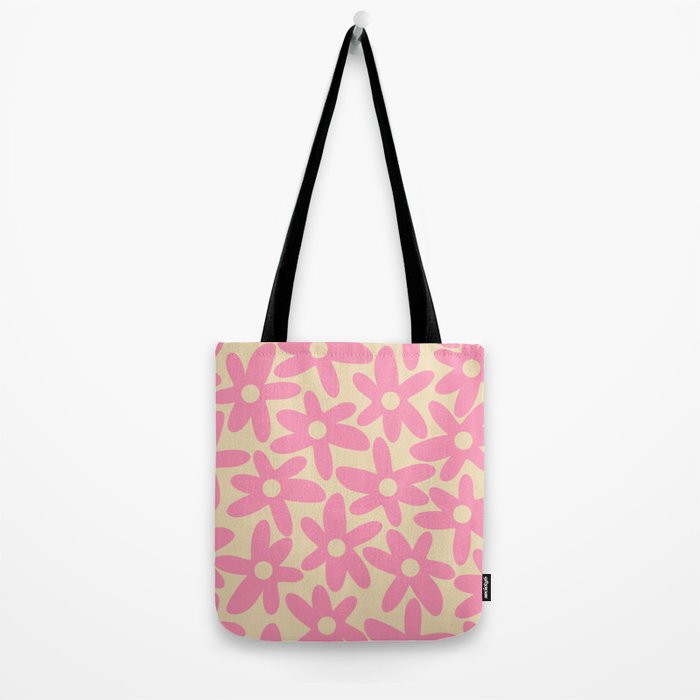 Pink Daisy Time Cute Contemporary Retro Floral Pattern Tote Bag Gallery Image 2