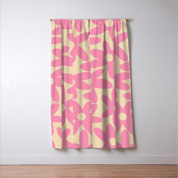 Pink Daisy Time Cute Contemporary Retro Floral Pattern Window Curtain Gallery Image 3