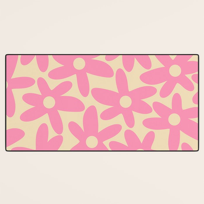 Pink Daisy Time Cute Contemporary Retro Floral Pattern Desk Mat Gallery Image 3