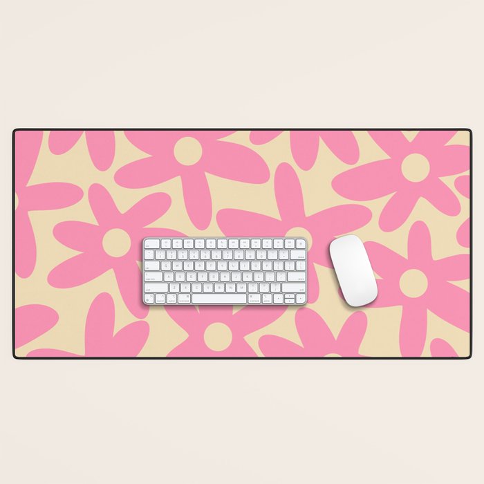 Pink Daisy Time Cute Contemporary Retro Floral Pattern Desk Mat Gallery Image 1