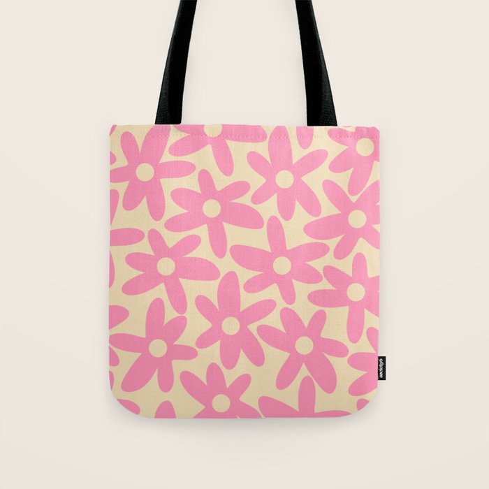 Pink Daisy Time Cute Contemporary Retro Floral Pattern Tote Bag Gallery Image 1