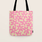 Pink Daisy Time Cute Contemporary Retro Floral Pattern Tote Bag Gallery Image 1