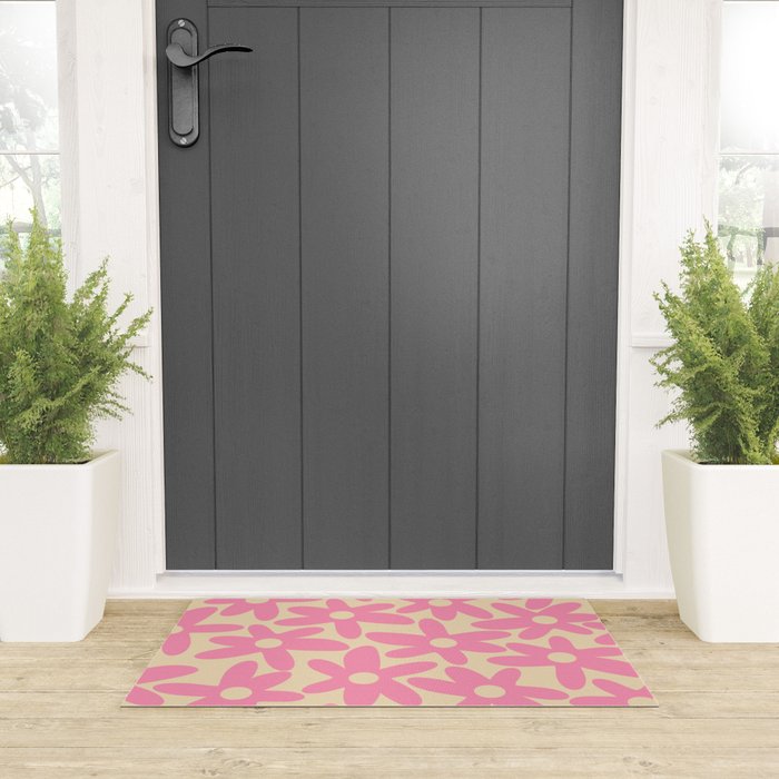 Pink Daisy Time Cute Contemporary Retro Floral Pattern Welcome Mat Gallery Image 3