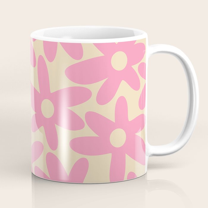 Pink Daisy Time Cute Contemporary Retro Floral Pattern Coffee Mug Gallery Image 1