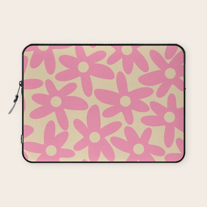 Pink Daisy Time Cute Contemporary Retro Floral Pattern Laptop Sleeve Gallery Image 1