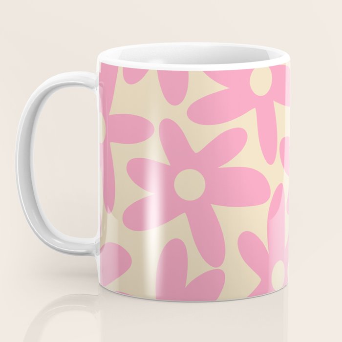 Pink Daisy Time Cute Contemporary Retro Floral Pattern Coffee Mug Gallery Image 3