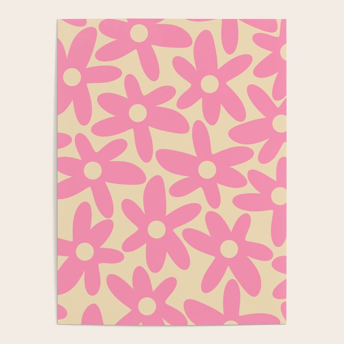 Pink Daisy Time Cute Contemporary Retro Floral Pattern Poster Gallery Image 4