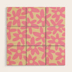 Pink Daisy Time Cute Contemporary Retro Floral Pattern Wood Wall Art Gallery Image 1
