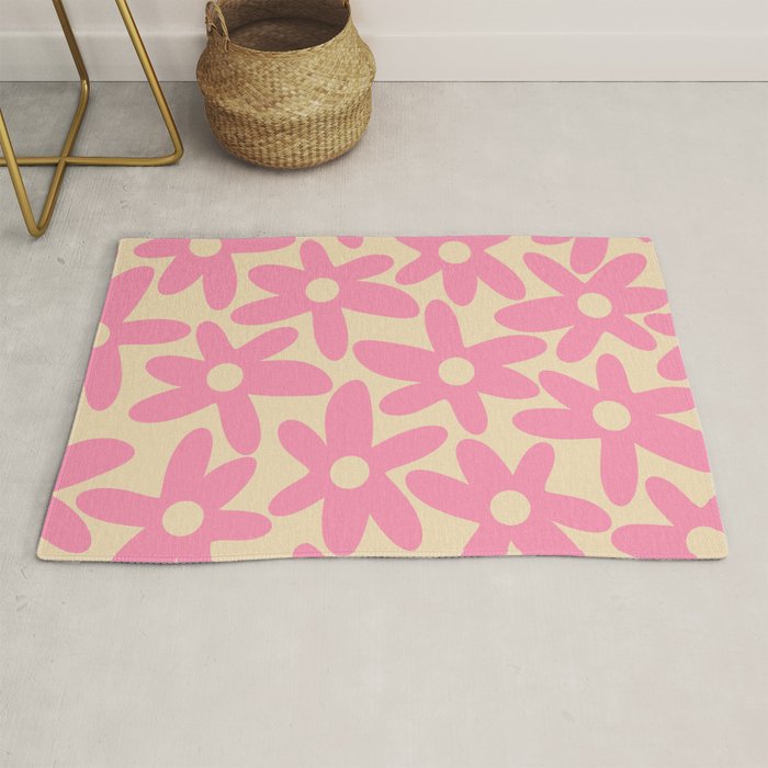 Pink Daisy Time Cute Contemporary Retro Floral Pattern Rug Gallery Image 1