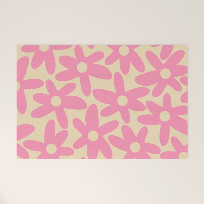 Pink Daisy Time Cute Contemporary Retro Floral Pattern Welcome Mat Gallery Image 1