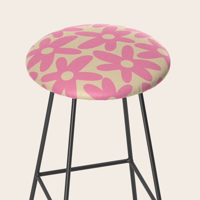 Pink Daisy Time Cute Contemporary Retro Floral Pattern Stool Gallery Image 2