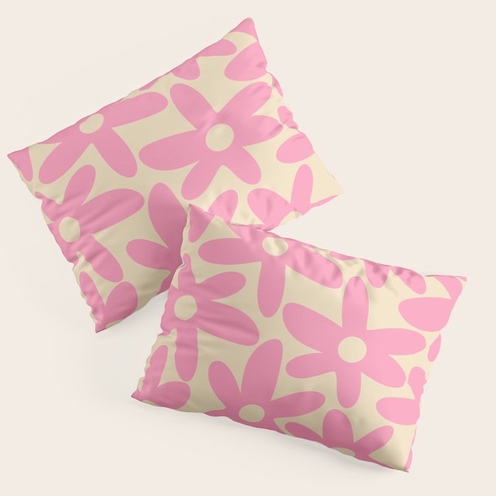 Pink Daisy Time Cute Contemporary Retro Floral Pattern Pillow Sham Gallery Image 3