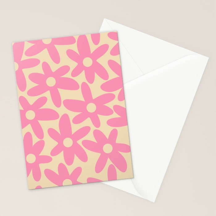 Pink Daisy Time Cute Contemporary Retro Floral Pattern Stationery Card Gallery Image 2