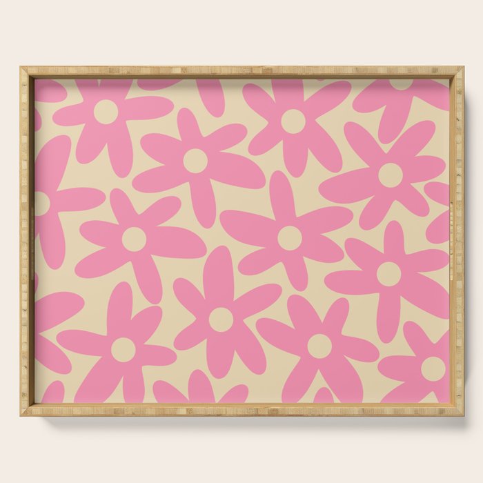 Pink Daisy Time Cute Contemporary Retro Floral Pattern Serving Tray Gallery Image 1