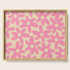 Pink Daisy Time Cute Contemporary Retro Floral Pattern Serving Tray Gallery Image 1