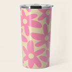 Pink Daisy Time Cute Contemporary Retro Floral Pattern Travel Mug Gallery Image 1