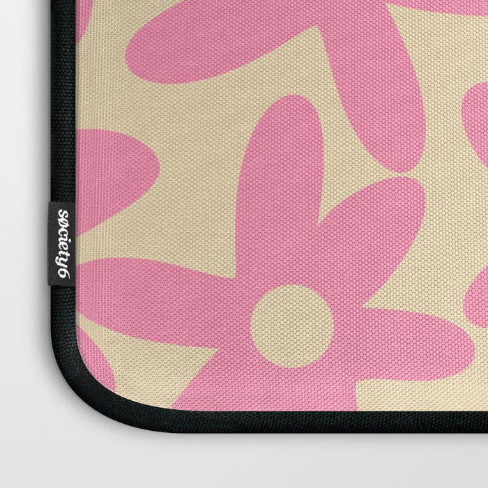 Pink Daisy Time Cute Contemporary Retro Floral Pattern Laptop Sleeve Gallery Image 3
