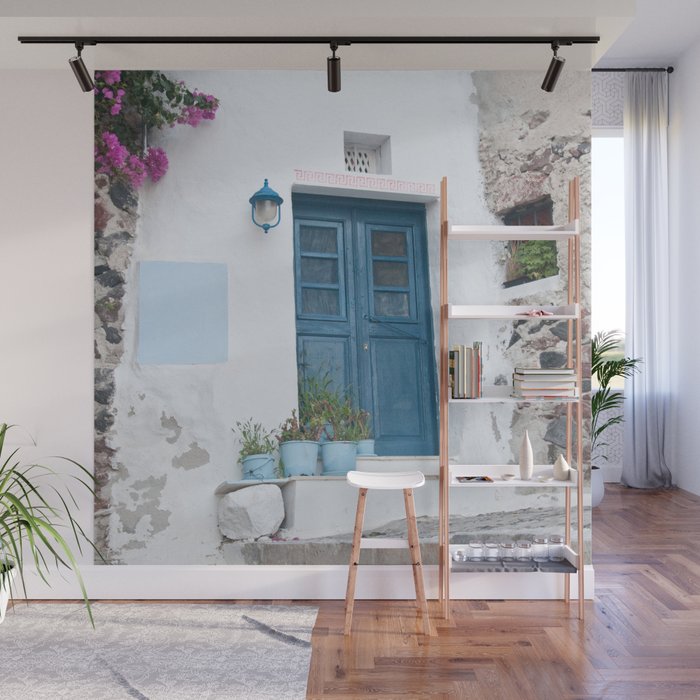 Santorini Oia Blue Door Dream #1 #minimal #wall #decor #art #society6 Wall Mural Gallery Image 1