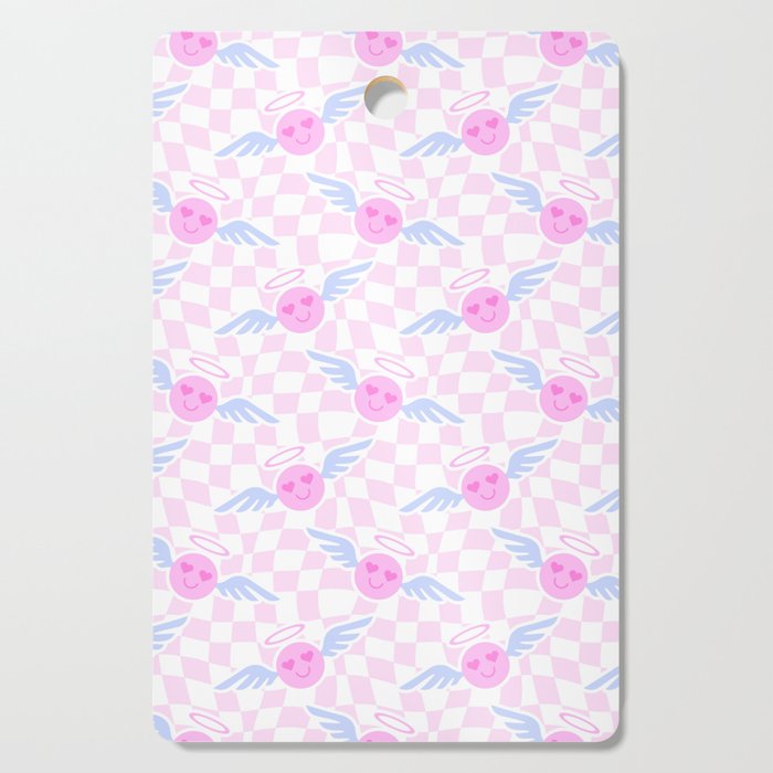 Pink love heart face checkered pattern Cutting Board Gallery Image 1