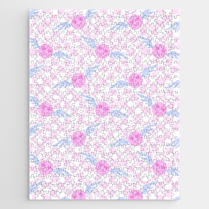 Pink love heart face checkered pattern Jigsaw Puzzle Gallery Image 1