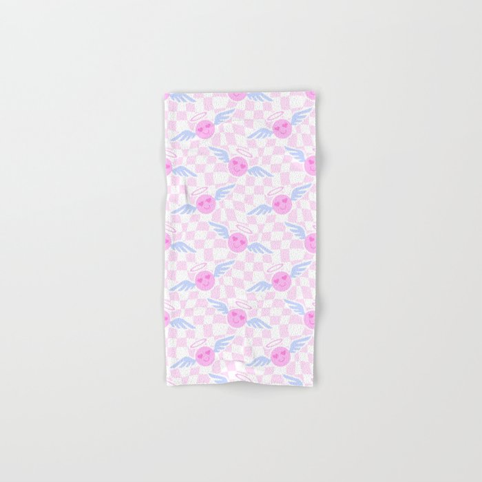 Pink love heart face checkered pattern Bath Towel Gallery Image 1