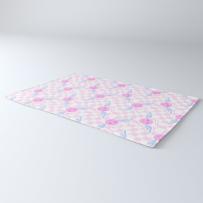 Pink love heart face checkered pattern Rug Gallery Image 3