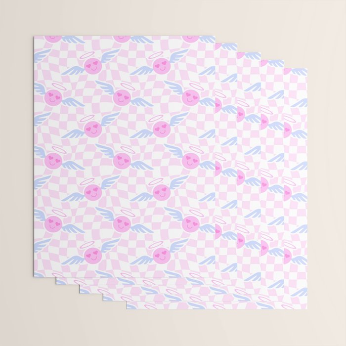Pink love heart face checkered pattern Wrapping Paper Gallery Image 3