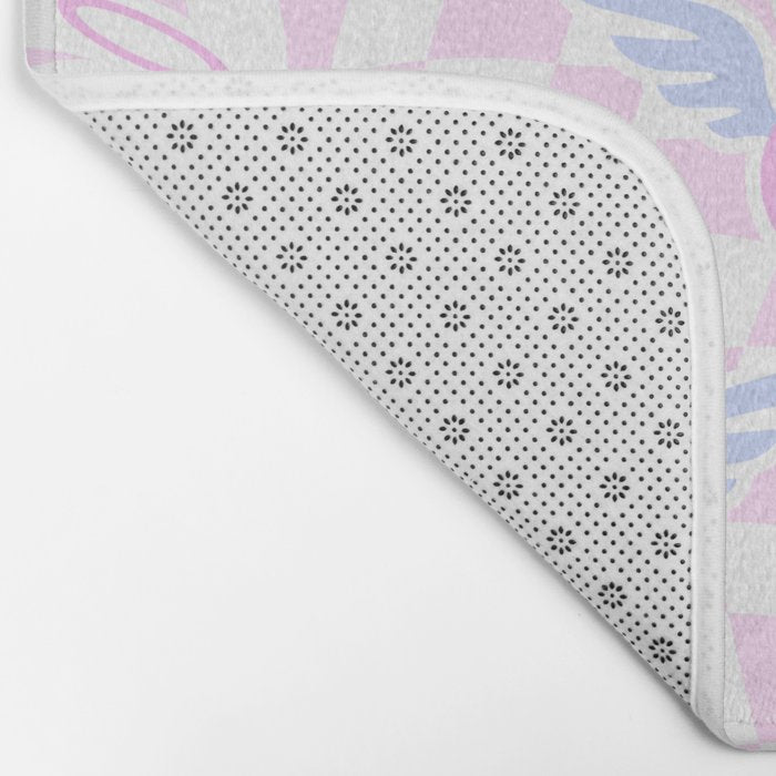 Pink love heart face checkered pattern Bath Mat Gallery Image 2