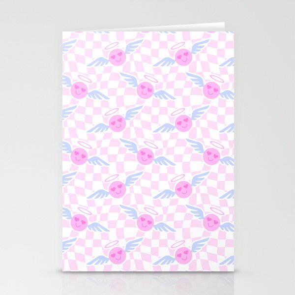 Pink love heart face checkered pattern Stationery Card Gallery Image 2