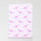 Pink love heart face checkered pattern Stationery Card Gallery Image 2
