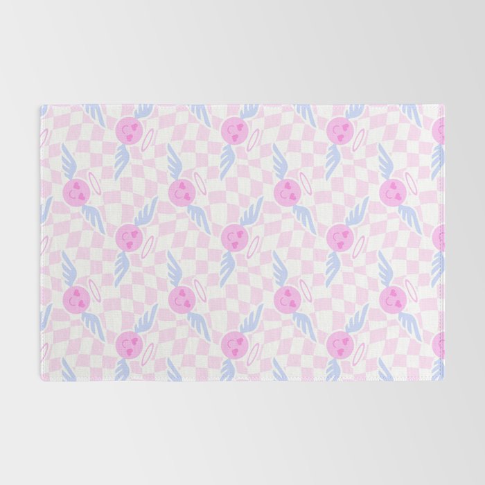 Pink love heart face checkered pattern Rug Gallery Image 2