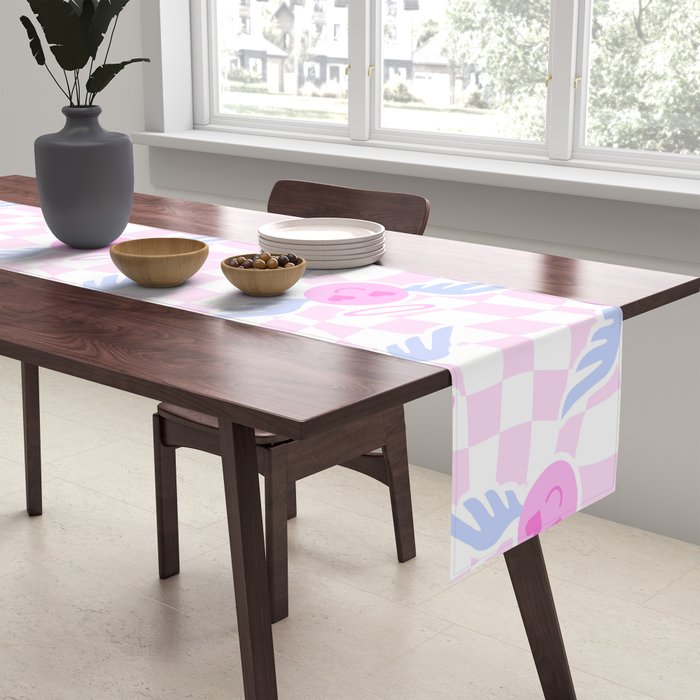 Pink love heart face checkered pattern Table Runner Gallery Image 2