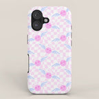 Pink love heart face checkered pattern iPhone Case Gallery Image 1