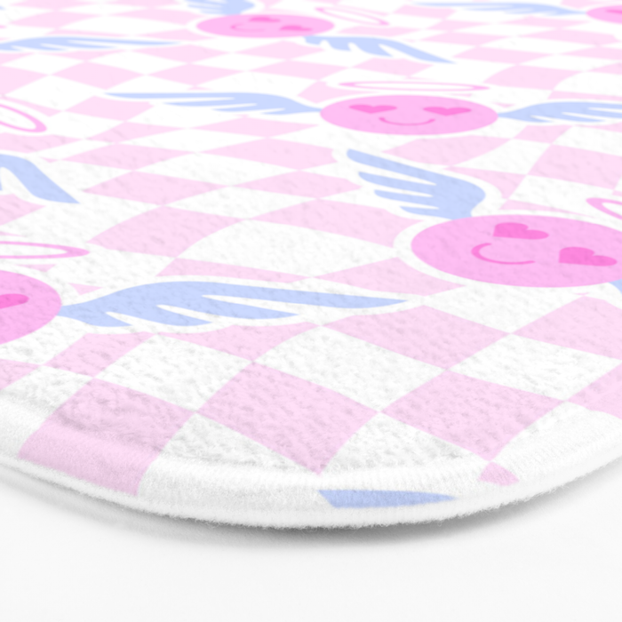 Pink love heart face checkered pattern Bath Mat Gallery Image 3