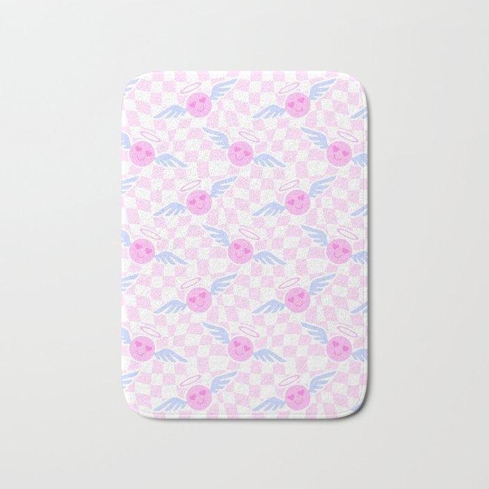 Pink love heart face checkered pattern Bath Mat Gallery Image 1