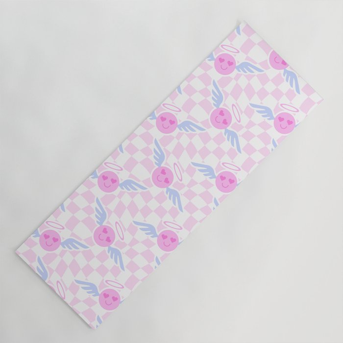 Pink love heart face checkered pattern Yoga Mat Gallery Image 1