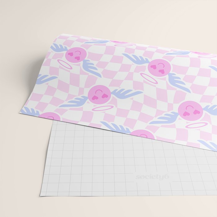 Pink love heart face checkered pattern Wrapping Paper Gallery Image 2