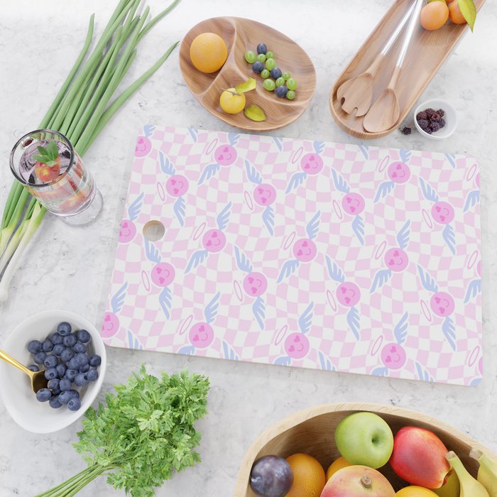 Pink love heart face checkered pattern Cutting Board Gallery Image 2