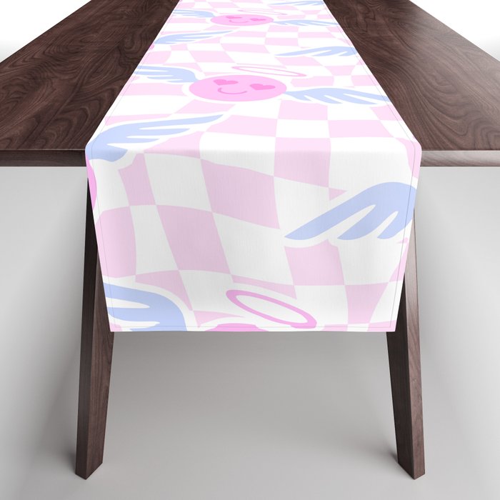 Pink love heart face checkered pattern Table Runner Gallery Image 1