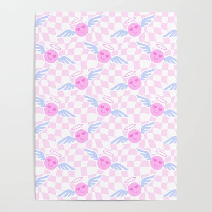 Pink love heart face checkered pattern Poster Gallery Image 1
