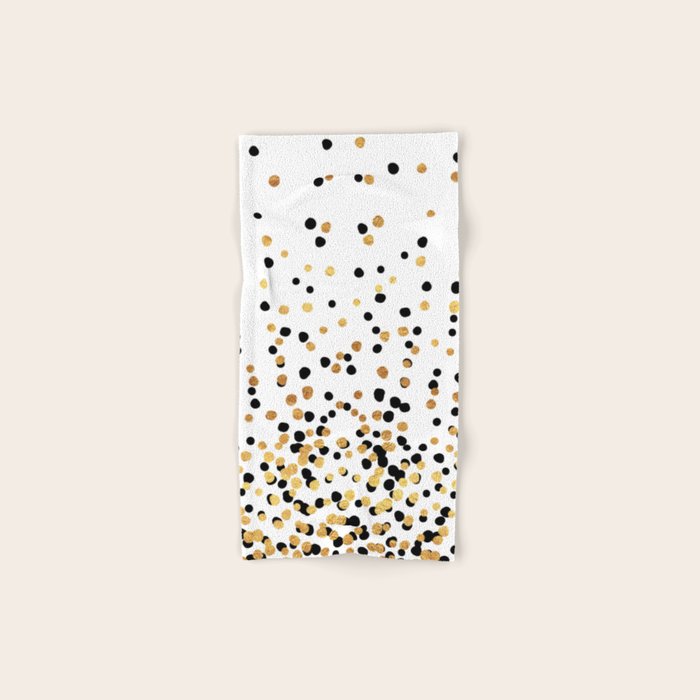 Floating Dots - Black and Gold on White Hand & Bath Towel Gallery Image 1