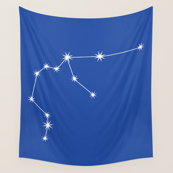 Aquarius Zodiac Star Constellation Line Art Vibrant Blue Wall Tapestry Gallery Image 4