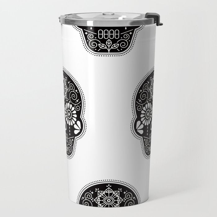 DÃ­a de Muertos Calavera â¢ Mexican Sugar Skull - Black Palette Travel Mug Gallery Image 2