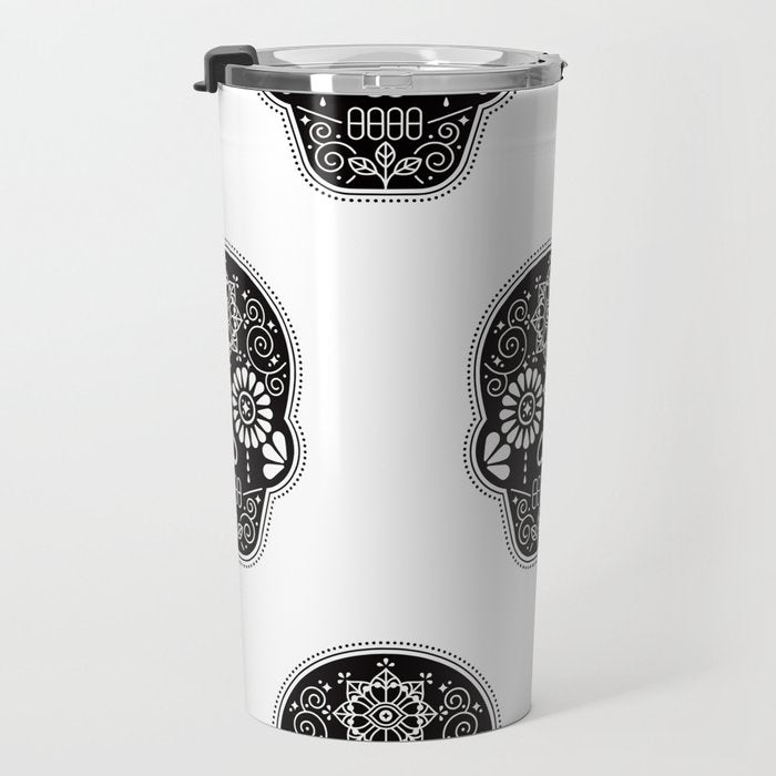 DÃ­a de Muertos Calavera â¢ Mexican Sugar Skull - Black Palette Travel Mug Gallery Image 3
