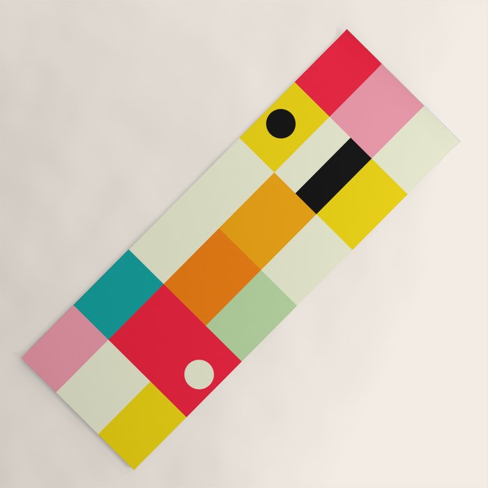 Geometric Bauhaus Pattern | Retro Arcade Video Game | Abstract Shapes Yoga Mat Gallery Image 1