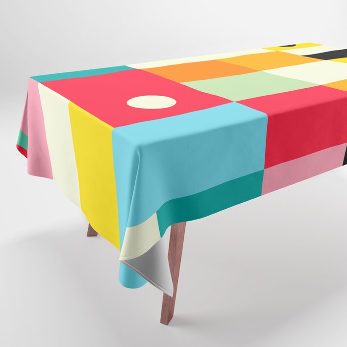 Geometric Bauhaus Pattern | Retro Arcade Video Game | Abstract Shapes Tablecloth Gallery Image 1