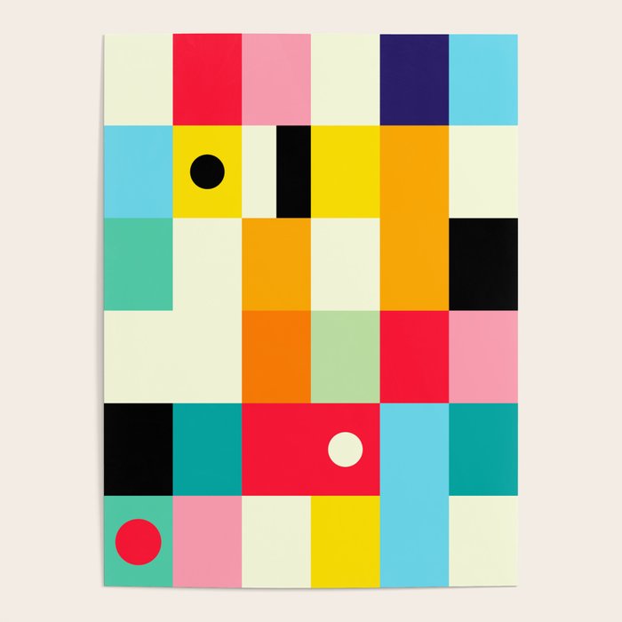 Geometric Bauhaus Pattern | Retro Arcade Video Game | Abstract Shapes Poster Gallery Image 4