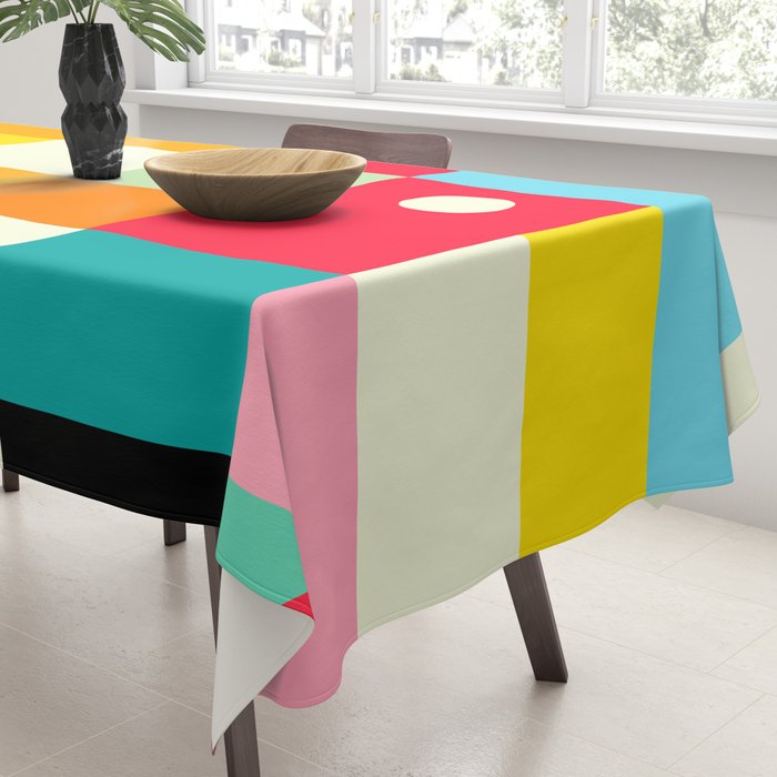 Geometric Bauhaus Pattern | Retro Arcade Video Game | Abstract Shapes Tablecloth Gallery Image 3