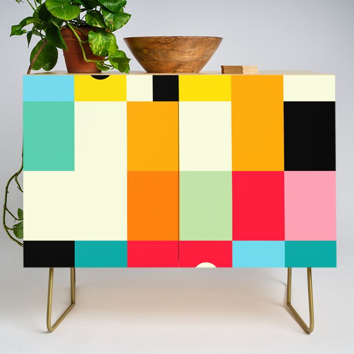 Geometric Bauhaus Pattern | Retro Arcade Video Game | Abstract Shapes Credenza Gallery Image 1